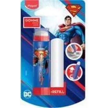 Maped Superman gomme en plastique avec recharge, style rouge à lèvres à mécanisme rotatif, blister 152033