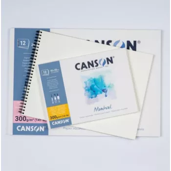 CANSON Montval bloc aquarelle A4, 300 g/m², 12 feuilles, grain fin, collé sur le côté court C518408000