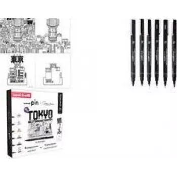 Fineliners uni-ball PIN TOKYO, ensemble créatif de 6 pièces, encre pigmentée résistante à l'eau, pointes gainées métal (CF PIN/6 001)