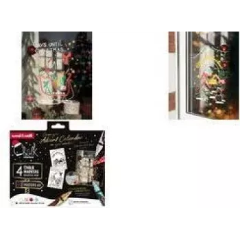 Marqueur craie uni-ball CF CHALK/4 009, boîte de Noël TRADI, couleurs assorties, pointe ronde, 1,8-2,5 mm, 4 pièces