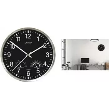 Horloge murale UNILUX WETTY 300 mm noire avec thermomètre et hygromètre 400140807