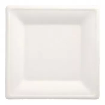 PAPSTAR pure assiettes carrées en canne à sucre 260 x 260 mm, pack de 12, compostables, compatibles micro-ondes 89755