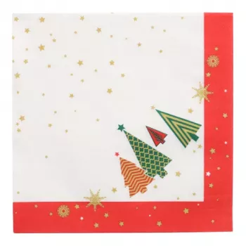 PAPSTAR Christmas Paper Napkins Plain Christmas Trees 400 x 400 mm, 3-Ply, 1/4 Fold, 20 Napkins 89783