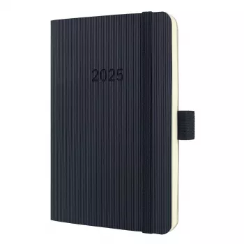 Agenda hebdomadaire SIGEL Conceptum 2025 A6 noir, similicuir, reliure cousue, avec passant pour stylo, 2 signets, poche et porte-cartes C2523