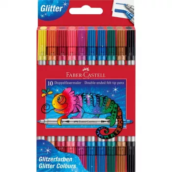 Feutres à double pointe pailletés FABER-CASTELL, 10 couleurs assorties, lavables, pointes 3-5 mm & 1 mm 151107