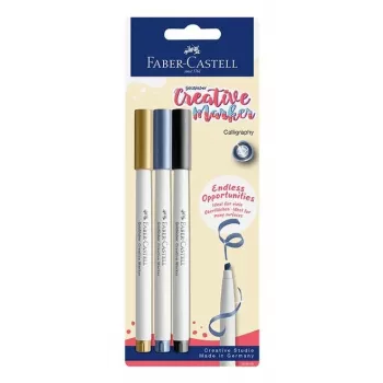 Faber-Castell Goldfaber Creative ensemble de marqueurs, 3 pièces, à base d'eau, pointe pinceau, couleurs assorties (noir, gris, blanc), blister 160905