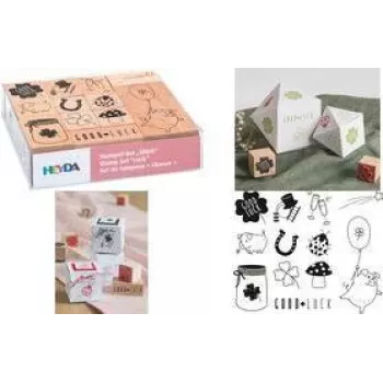 HEYDA Motif Stamp Set Luck, Clear Box Wooden Stamps Assorted Sizes and Designs, 1 Set (204888666)