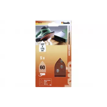 Feuilles abrasives delta KWB 493406 P60 175 x 107 mm lot de 5 fixation auto-agrippante