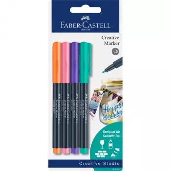 Faber-Castell Creative Marker, ensemble de 4, encre à base d'eau, inodore, résistant aux frottements, couleurs assorties 160704