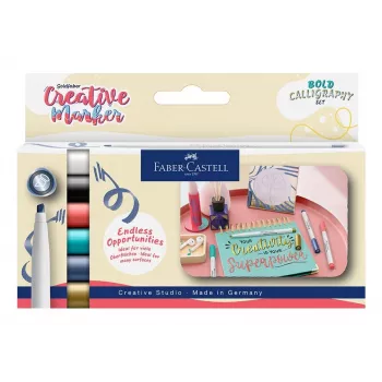 Ensemble de 6 marqueurs Faber-Castell GOLDFABER Creative Marker Soft Lettering, à base d'eau, inodore, pointe pinceau, couleurs assorties 160906