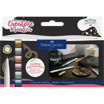 Marqueurs créatifs Faber-Castell Goldfaber Metallic Moments, ensemble de 6, encre à base d'eau, inodore, résistant aux frottements, couleurs métallisées assorties 161107