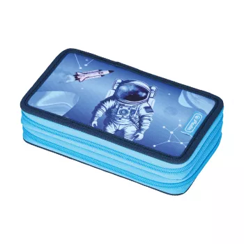 Trousse à double compartiment Herlitz Cosmic Explorer, 23 pièces, 2 fermetures éclair, doublure intérieure colorée 400197545
