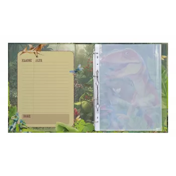 Classeur à anneaux HERMA Dino World A4, carton robuste, mécanisme à 2 anneaux, dos 30 mm, entièrement imprimé, pour bulletins et documents scolaires 20160