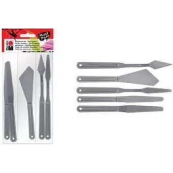 Marabu Painting Knife Set, Plastic, 5 Pieces, for Pastose Colors, Structure Pastes, Acrylics, Oils, Gels 0173000000031