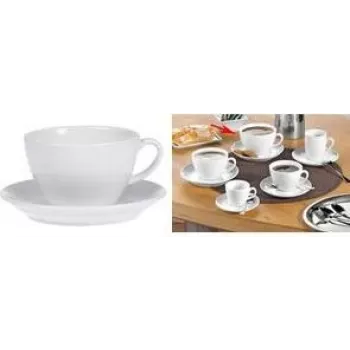 Ensemble de tasses à café au lait Esmeyer BISTRO, 6 pièces, porcelaine blanche, anse ronde, hauteur 76 mm, 220 ml 433-254