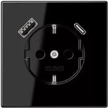 Prise SCHUKO JUNG LS 1520-15 CA SW 16 A avec chargeur USB 1 x Type A + 1 x Type C, Safety Plus, série LS, noire