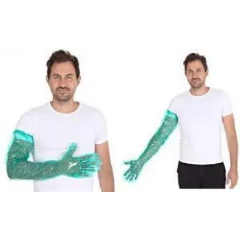 Gants jetables HYGOSTAR SOFTLINE LONG PLUS LDPE, verts, taille unique, manchette élastique au bras, lisses et doux, 1 pièce 2621