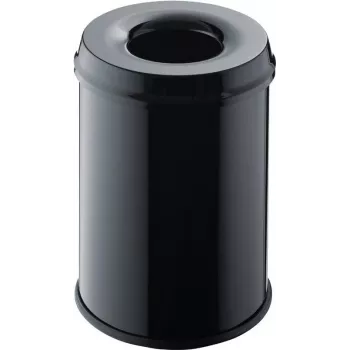 Helit H2515495 corbeille à déchets en acier avec couvercle extincteur de flammes, 15 litres, noire, ronde