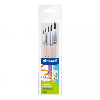 Ensemble de pinceaux Pelikan Starter, 5 pièces en poils naturels avec manches en bois, dans une pochette transparente 300008264