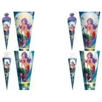 ROTH Magical Mermaid School Cone, Angular, 850 mm, Foil Tulle Closure, with Foil and Sequins Trim - 1 Piece (678886)