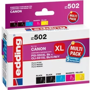 Lot de cartouches d'encre compatibles Edding EDD-502 E pour Canon PGI-550PGBK XL, CLI-551 C/M/Y XL (noir, cyan, magenta, jaune)