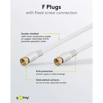 Wentronic Goobay câble de connexion SAT, 100 % blindé, plaqué or, blanc, 7,5 m - fiche F vers fiche F (67294)