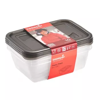 Ensemble de boîtes de conservation keeeper fredo fresh, 3 x 1,25 L, rectangulaires, base transparente avec couvercle gris 3067582700000