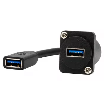 EXSYS EX-49165 D-Type Panel Mount USB-A Female to Female Cable Adapter, USB 3.2 Gen 1, 20 cm