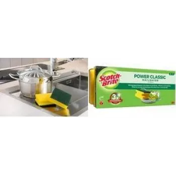 Éponge à casseroles Scotch-Brite Classic, lot de 3, fibre non tissée extra puissante, bande de préhension respectueuse des ongles 34-2000-0254-0