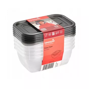 Ensemble de boîtes de conservation alimentaire keeeper fredo fresh, 5x 0,5 L, rectangulaires, transparentes avec couvercles gris 3067282700000