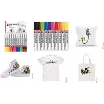 Marabu Textile Marker Set, 10 Assorted Colours, Water-Based, Wash-Resistant up to 60°C After Fixing 0115000000200