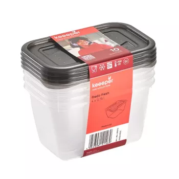 Ensemble de boîtes de conservation fredo fresh keeeper, 4 x 0,75 L, rectangulaires, transparentes avec couvercles gris 3067382700000