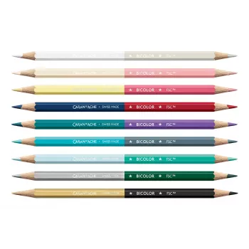 Ensemble de crayons de couleur aquarellables CARAN D'ACHE Bicolor Alpine Frost, 9 crayons (18 couleurs) + pinceau, boîte métallique CC0999.025