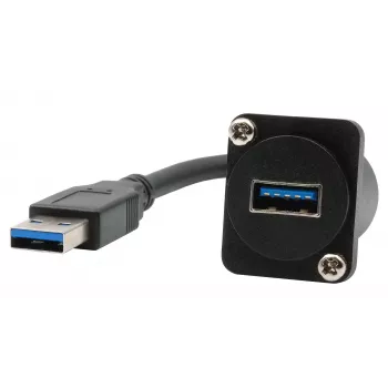 EXSYS EX-49164 USB 3.2 Gen 1 D-Type Panel Mount Adapter Cable, USB-A Male to Female, 20 cm, Black