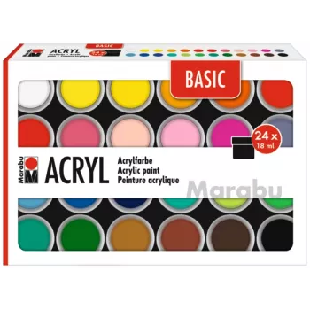 Marabu Acrylic Paint Set BASIC, 24 x 18 ml, High Pigmentation, Very High Lightfastness 1210000000215