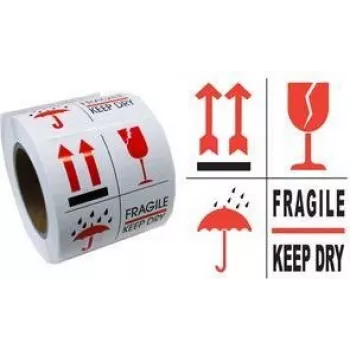 RILLPRINT 76900 étiquettes d'avertissement FRAGILE / TENIR AU SEC adhésif permanent blanc/rouge/noir 74x105mm 500 étiquettes par rouleau