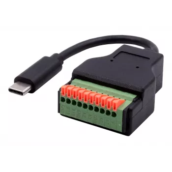 EXSYS EX-49125 USB-C Male to 10-Pin Terminal Block Adapter Cable with Push Button, 15 cm, USB 3.2 Gen 1