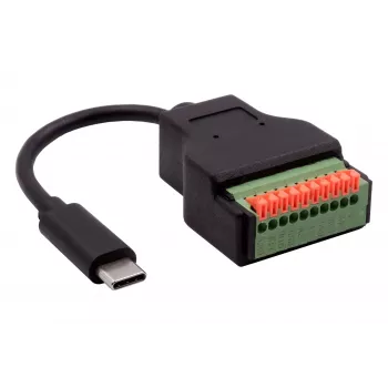 EXSYS EX-49125 USB-C Male to 10-Pin Terminal Block Adapter Cable with Push Button, 15 cm, USB 3.2 Gen 1