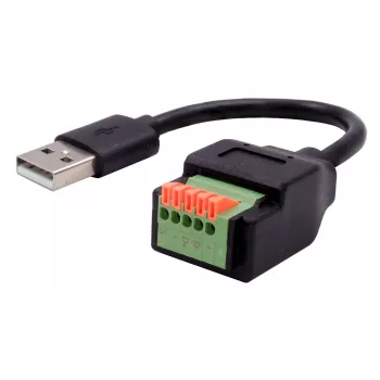 EXSYS USB-A Male to 5-Pin Terminal Block Adapter Cable with Push Button, USB 2.0, 15 cm EX-49129