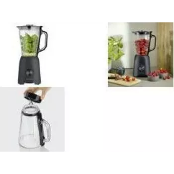 Mixeur plongeant SEVERIN SM 3722, 600 W, noir mat, bol en verre amovible 1,5 L sans BPA, couvercle avec verre doseur, lames en acier inoxydable, 2 vitesses, fonction pulse, pilage de glace