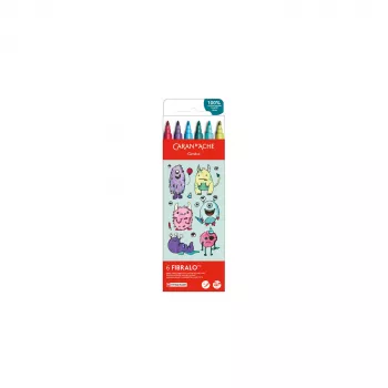 Feutres Fibralo Kawaii Monsters CARAN D'ACHE, ensemble de 6, à base d'eau, encre hydrosoluble, utilisation à sec ou humide (185.801)