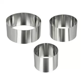 Cercles de cuisson ronds en acier inoxydable Metaltex, ensemble de 3, argent, hauteur 45 mm 204536010