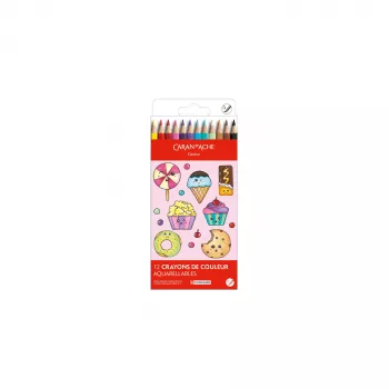 Caran d'Ache Swisscolor Kawaii Candy Water-Soluble Colour Pencils, Set of 12, Hexagonal Cedarwood 1285.802