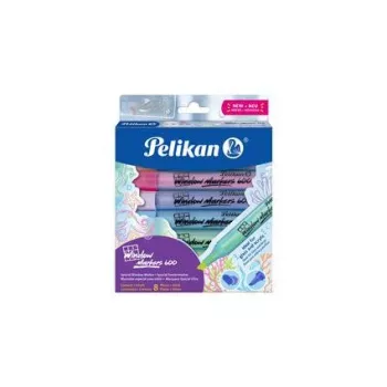 Marqueurs pour fenêtres Pelikan 600, étui carton de 8 pièces, couleurs assorties, à base d'eau, effaçables à l'humide pour verre, miroirs, fenêtres - 1 ensemble (400205347)