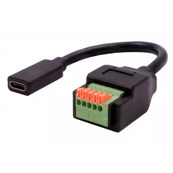EXSYS EX-49122 USB-C Female to 5-Pin Terminal Block Adapter with Push Button, USB 2.0, 15 cm