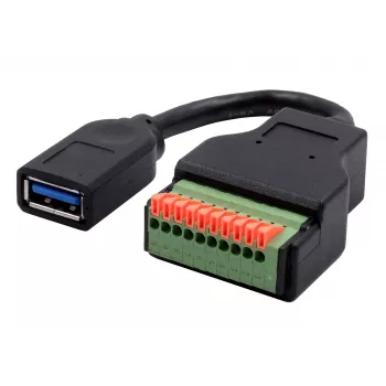 EXSYS EX-49126 USB-A Female to 10-Pin Terminal Block Adapter Cable with Push Button, USB 3.2 Gen 1, 15 cm