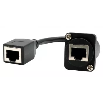 EXSYS D-Type Panel Mount RJ45 Female to Female Coupler, CAT.5e, 20 cm, Shielded, Black EX-49160