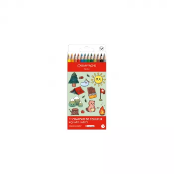 Crayons de couleur aquarellables Caran d'Ache Swisscolor Kawaii Swiss, ensemble de 12, bois de cèdre, hexagonaux 1285.804