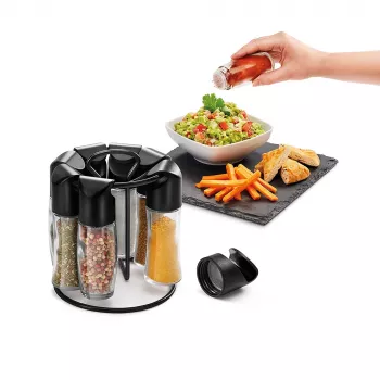 Étagère à épices rotative Metaltex Spice 8, ronde, noire, avec 8 pots en verre vides 252876080