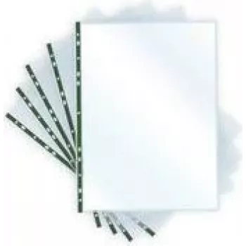 PAVO 8020614 A4 Crystal Clear Document Sleeve with Green Reinforced Edge, Top Open, Universal Punching, 0.06 mm PP, 1 Piece